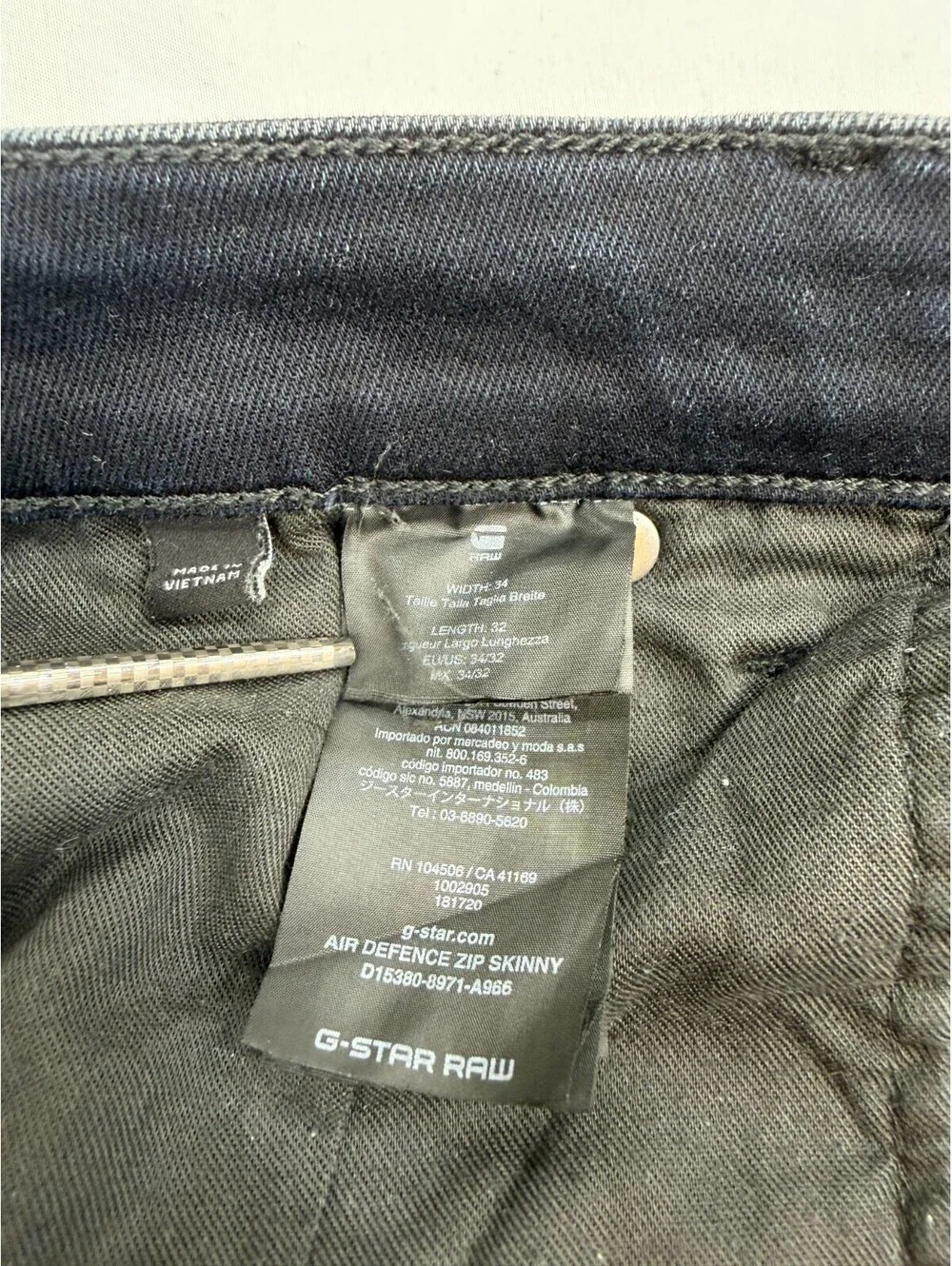 G Raw Air Defence Men Skinny Jeans Moto Zip Size 34 Dark Blue